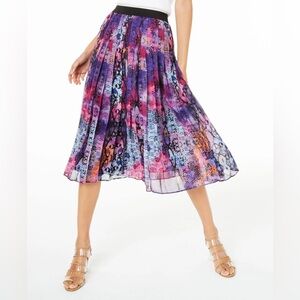 Bar III Multicolor Snakeprint Pleated Women's Midi Skirt